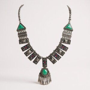 Native American Silver Tone And Blue Bead on silver Pendant Necklace